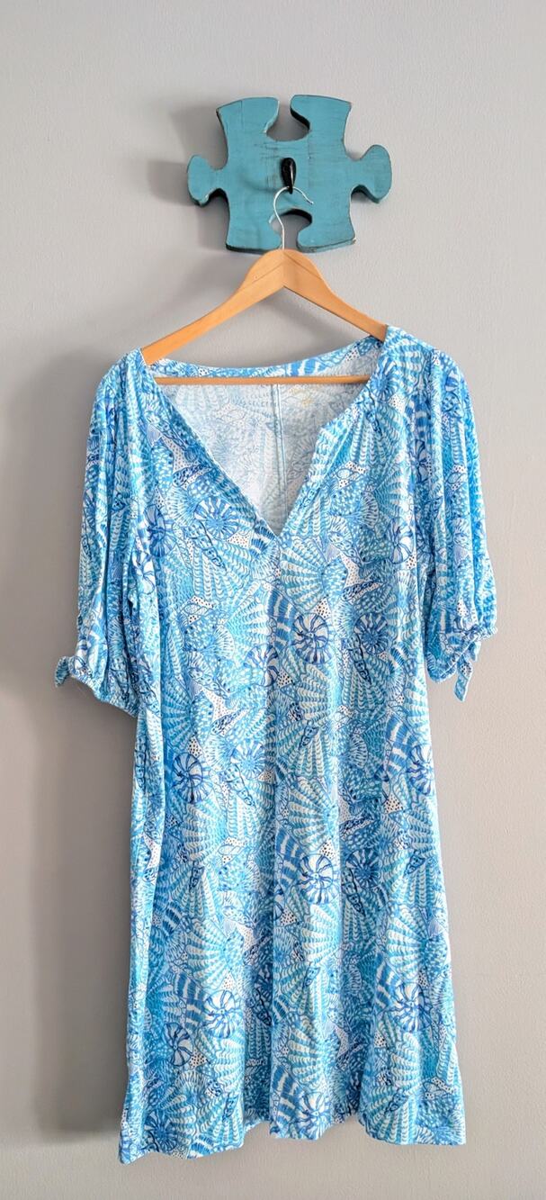 Lilly Pulitzer Womens Easley Short Sleeve Dress Amalfi Blue By The Seashore XXL